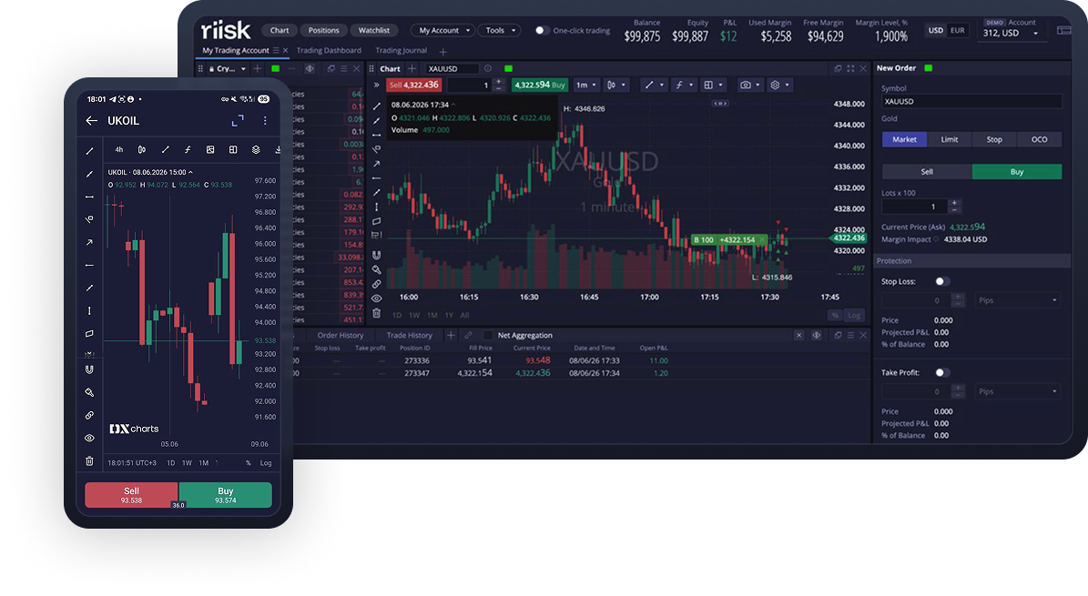 DXTrade mobile interface